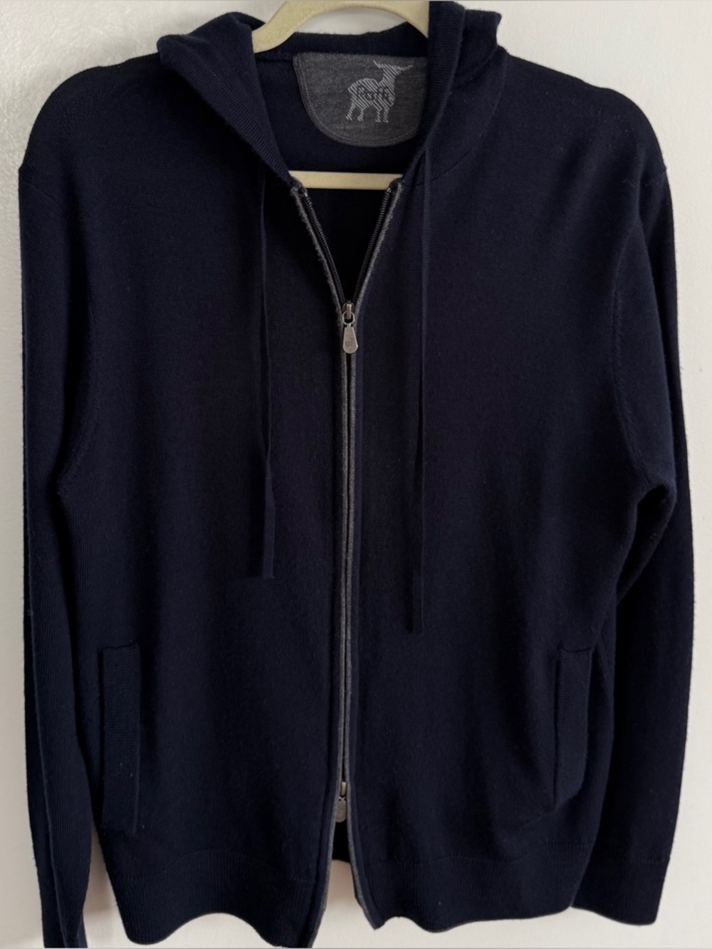 Raffi Atlas Merino Zip Hoodie. Navy. Size M.